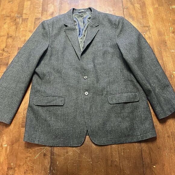 Vintage LL Bean Wool Blend 50 Tall Sport Coat Blazer Overcoat Retro Houndstooth - Picture 2 of 12